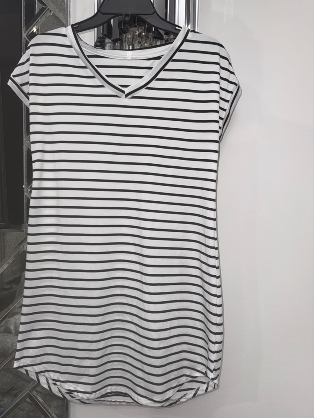 SHEIN Striped V-Neck Short Sleeve T-shirt dress White & Black